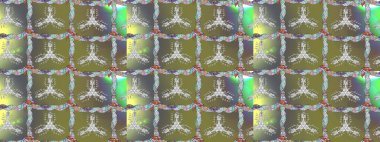 Tarafsız, gri ve yeşil renklerde parlak çiçekli halı deseni.