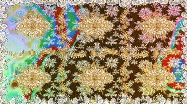 Oriental raster klasik kahverengi ve altın desenli. Kusursuz soyut bir arkaplan. Raster illüstrasyonu.