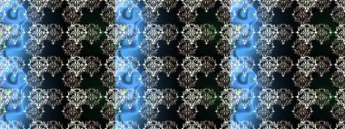 Yapraklı çiçekler ve papatya çiçekli siyah, mavi ve gri renkler. Kusursuz bir arka plan modeli. Raster - stok.