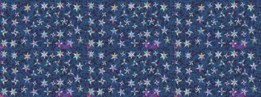 Kar tanesi raster deseni. Raster illüstrasyonu. Renkli arka planda izole tatlı kar taneleri. Mavi renkte kar taneleri.