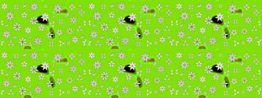 Düz Çiçek Elementleri Tasarımı. Renkli Bahar Teması eskiz kalıbı. Yeşil renkli çiçekler. Raster illüstrasyonunda çiçek deseni çizimi.