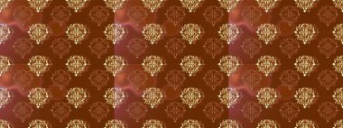 Kahverengi, bej ve sarı renklerdeki altın desenli altın elementler. Süslü raster dekorasyonu. Barok tarzında duvar kağıdı tasarımı için kusursuz damaske deseni arkaplanı.