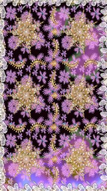 İslam tasarımı. Raster altın tekstil baskısı. Kusursuz desenli oryantal süs. Altın elementlerle nötr renklerde altın desen. Çiçek karoları.