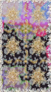 Geleneksel klasik altın desen. Raster oryantal süs. Barok tarzında kusursuz bir doğulu süsü. Altın elementlerle gri renklerde altın desen.