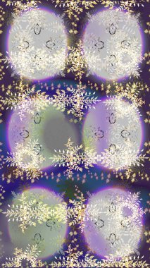 Renkli arka planda izole kar taneleri. Raster illüstrasyonu. Kar taneleri radyal nötr, gri ve mor renkler.