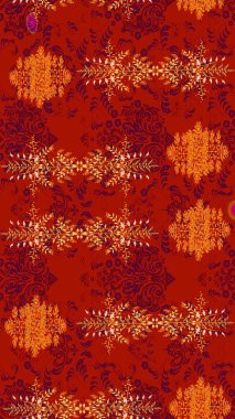 Güzel soyut kar tanesi raster tasarımı. Düz kar karalama ikonları, kar taneleri kırmızı, turuncu ve mor renkli siluetler noel afişi, kartlar. Yeni yıl kar tanesi.