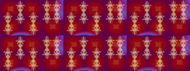 Kar taneleri arka planda. Kırmızı, mor ve turuncu kar taneli Noel kartı kırmızı, mor ve turuncu renklerde. Kış kartı Mutlu Noeller, yeni yıl ve mutlu bayramlar..