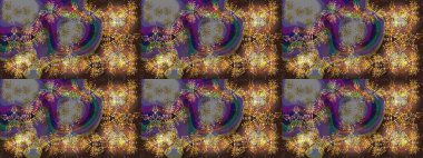 Kar tanelerinin soyut arkaplanlı Noel şablonu. Raster illüstrasyonu. Noel ve yeni yıl moda baskıları için tatil tasarımı. Kahverengi, gri ve mor renkler.