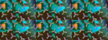 Kar Tanesi Simgesi. Raster illüstrasyonu. Raster illüstrasyonu. Yeşil, mavi ve kahverengi renklerde izole edilmiş kar taneleri.