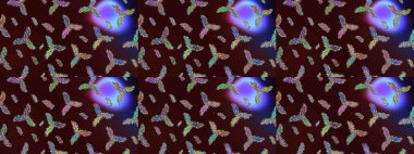 Raster illüstrasyonu. Kahverengi, mavi ve menekşe rengi kar tanecikleri. Kar Tanesi Mozaik ikonu. Grafiksel element dekorasyonu. Düz dizayn. Sembol kışı, donmuş, Noel, yeni yıl tatili.