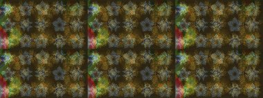 El çizimi, dövme stili karalama, kumaş tasarımı ve Raster illüstrasyonunda kartlar. Sanat terapisi tarzı için kahverengi, gri ve yeşil mandala şekilli kar taneleri..