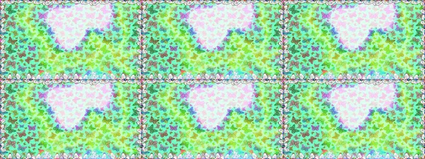 Kelebek yeşil ve mavi arka planda. Kusursuz. Davetiye, kart ve parmak izi için basit kadınsı bir model. Raster illüstrasyonu.