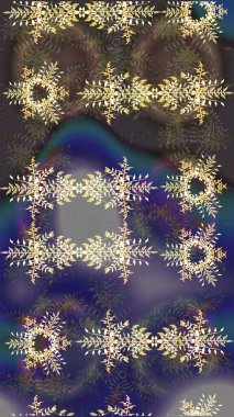 Noel için tatil tasarımı, yeni yıl moda baskıları. Raster illüstrasyonu. Kahverengi, gri ve mor kar taneleri. Kar tanelerinin soyut arkaplanlı Noel arkaplanı. Güzel tasarım..