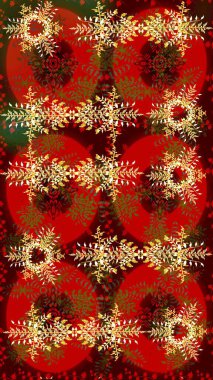 Kar taneleri radyal kırmızı, kahverengi ve sarı renkler. Renkli arka planda güzel kar taneleri. Raster illüstrasyonu..