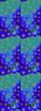 Çiçek izi. Suluboya çizim kalıbı. Suluboya tarzında mavi ve yeşil renkte çiçekler.