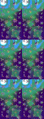 Raster illüstrasyonundaki çiçek desenli çizim. Mavi ve yeşil renkte çiçekler.