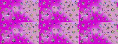 Arkaplan dokusu, duvar kağıdı, mor ve nötr renklerde çiçek teması. Kabile sanatı boho baskısı, klasik çiçek arkaplanı. Soyut etnik raster çizim kalıbı.