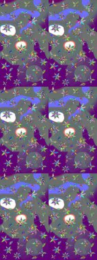 Yaz çiçekleri teması. Suluboya resim taklit Raster çizimi. Gri ve mor renkler. El çizimi, soyut ve süslü elementler. Klasik çiçekler..