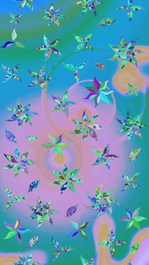 Raster illüstrasyonundaki çiçek desenli çizim. Düz Çiçek Elementleri Tasarımı. Renkli Bahar Teması eskiz kalıbı. Süslü kumaş deseni.