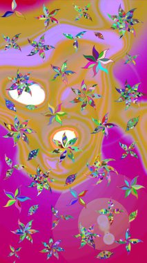 Mor ve sarı renkte çiçekler. Raster illüstrasyonu. Küçük çiçekte sevimli çiçek deseni var..