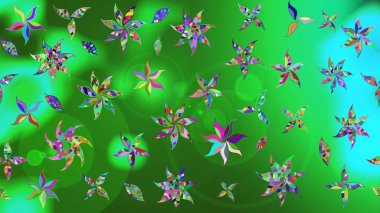 Yeşil ve mavi renkte güzel çiçekler, suluboya desenli, duvar kağıdı, kart ya da kumaş için fayanslı eskizler. Raster..