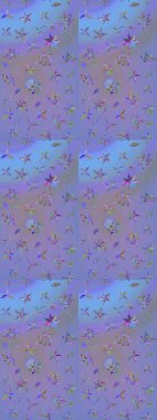 Düz Çiçek Elementleri Tasarımı. Renkli Yaz Temalı eskiz kalıbı. Raster Illustrasyon 'daki Çiçek Deseni' nin son moda çizimi. Mor ve mavi renkte çiçekler.