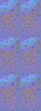 Düz Çiçek Elementleri Tasarımı. Renkli Yaz Temalı eskiz kalıbı. Raster Illustrasyon 'daki Çiçek Deseni' nin son moda çizimi. Mor ve mavi renkte çiçekler.