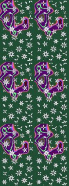 El çizimi. Çiçekli, yapraklı, çiçek desenli eskiz. Raster illüstrasyonu.