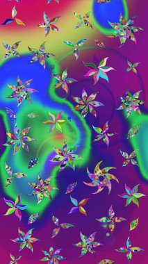 Modern, mor ve yeşil raster arka plan duvar kağıdı çizimi, klasik çizgili desenli desenli çiçekler, çiçekli süsler. Çiçekli el çizimi çizimi deseni.