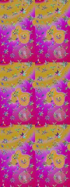 Klasik çiçekler. Yaz çiçekleri teması. El çizimi, soyut ve süslü elementler. Magenta ve sarı renkler. Suluboya resim taklit Raster illüstrasyonu.