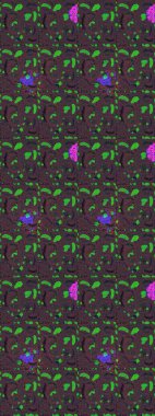 Raster illüstrasyonu. Kahverengi, mor ve yeşil renklerde. Çiçekli güzel suluboya desen.