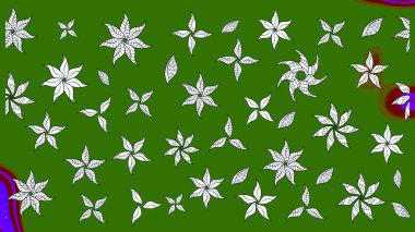 Düz Çiçek Elementleri Tasarımı. Çiçekli eskiz çizimi. Renkli Yaz Temalı eskiz kalıbı. Yeşil ve nötr renkte çiçekler.