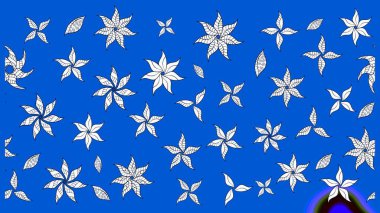 Mavi ve nötr renklerde çiçekler. Hediye ambalaj kağıdı, tebrik kartları, posterler ve pankart tasarımı. Raster düz çiçek çizim deseni.