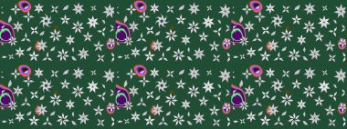 Suluboya tarzında yeşil renkte. Raster illüstrasyonu. Küçük çiçekli bahar deseni çiz.