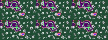 Renkli Bahar Teması eskiz kalıbı. Raster illüstrasyonundaki çiçek desenli çizim. Süslü kumaş deseni. Düz Çiçek Elementleri Tasarımı.