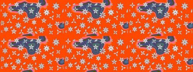 Düz Çiçek Elementleri Tasarımı. Raster illüstrasyonundaki çiçek desenli çizim. Renkli Yaz Temalı eskiz kalıbı. Turuncu renkte çiçekler.