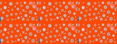 Turuncu renkli Asya tekstili. Raster illüstrasyonu. Suluboya çiçekli çiçek deseni.