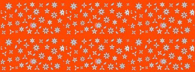 Düz Çiçek Elementleri Tasarımı. Raster illüstrasyonundaki çiçek desenli çizim. Renkli Bahar Teması eskiz kalıbı. Turuncu renkte çiçekler.