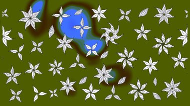 Suluboya çizimi. Çiçekli eskiz deseni. El çizimi. Yeşil renkte çiçekler.