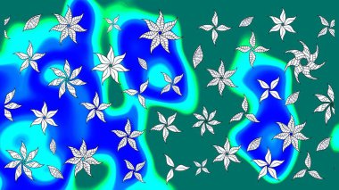 Çiçekler, dallar, bitkiler ve çiçekler. Güzel kumaş deseni. Raster illüstrasyonu. El çizimi.