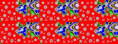 Nakış desenli çiçek deseni. Parmak izi, kumaş, duvar kâğıdı, tekstil için raster dokusu. Renkli grunge renkli çiçeklerle soyut arkaplanı zenginleştir.