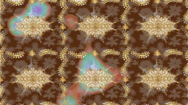 Geleneksel oryantasyon süsü. Kahverengi renklerde altın desenler ve altın elementler. Klasik klasik klasik arka plan. Klasik Raster altın desenini çiz.