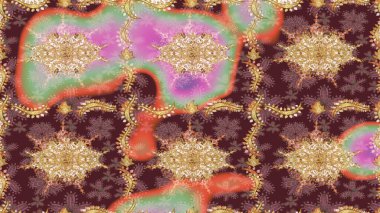 Raster Golden eskiz kalıbı. Çizim altın desenli bukleler. Kahverengi renkte çizim deseni. Doğu tarzında altın elementler arabesk.