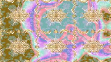 Kıvrımlı çizimler. Doğulu stil, altın elementlerle altın rengi nötr renkte arabesk yapar. Raster altın desen.