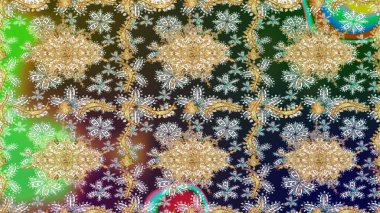 Raster illüstrasyonu. Gri renkli ve altın elementli klasik eskiz deseni.