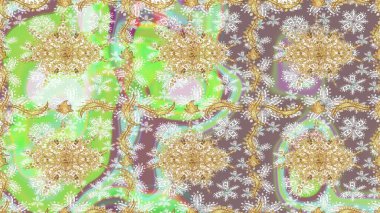 Raster Golden eskiz kalıbı. Düz elle çizilmiş klasik koleksiyon. Arkaplan, kumaş, altın duvar kağıdı. Altın elementlerle nötr renklerde altın desen.