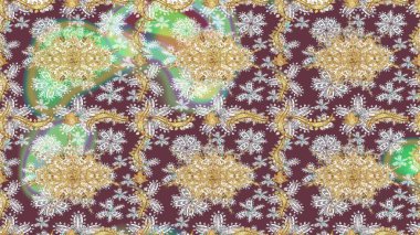 Klasik altın desenli çizim. Raster geleneksel oryantasyon süsü. Altın elementlerle kahverengi renklerde altın desen.