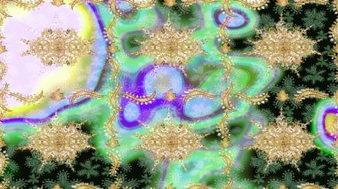 Klasik Raster Golden eskiz kalıbı. Çiçek süsü kumaş deseni, cam, çiçek desenli altın elementli, nötr renklerde metal..