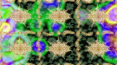 Noel, kar tanesi, yeni yıl. Altın elementli yeşil renklerde altın eskiz deseni. Yeşil renklerde altın elementli eskiz kalıbı.