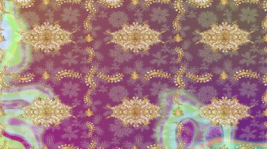 Düz elle çizilmiş klasik koleksiyon. Raster Golden eskiz kalıbı. Arkaplan, kumaş, altın duvar kağıdı. Mor renklerde altın desenli altın elementler.